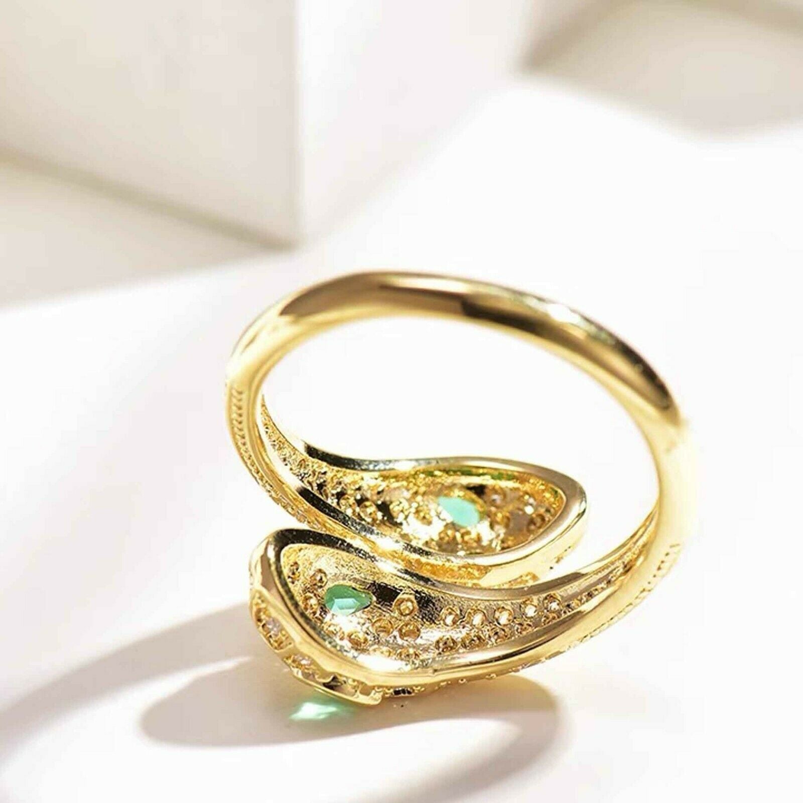 18K Yellow Gold Plated made with Swarovski crystal green open band snake ring free size