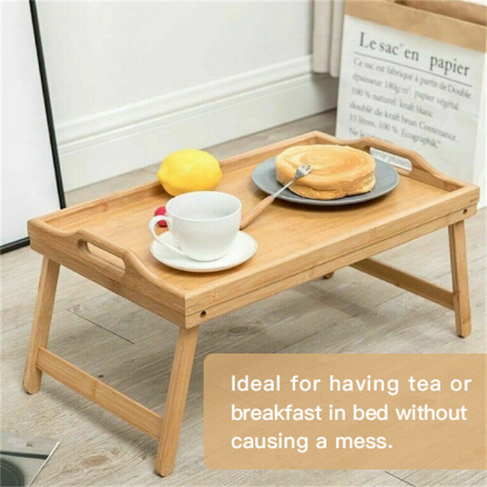 BAMBOO FOLDING LAP TRAY Tea Coffee Table Wooden Breakfast in Bed SERVING TRAY