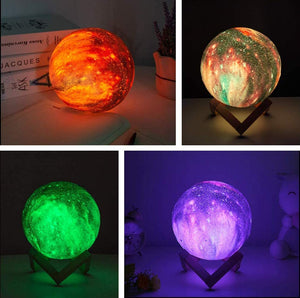 Moon Lamp Night Light,16 Colors LED Moon Light with 4 Modes USB Charging and Wooden Stand，Remote & Touch Control（15cm/5.9inch)