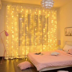 Curtian String Lights, 300 LEDs Window Curtain Fairy Lights Copper Wire Twinkle Star String Lights
