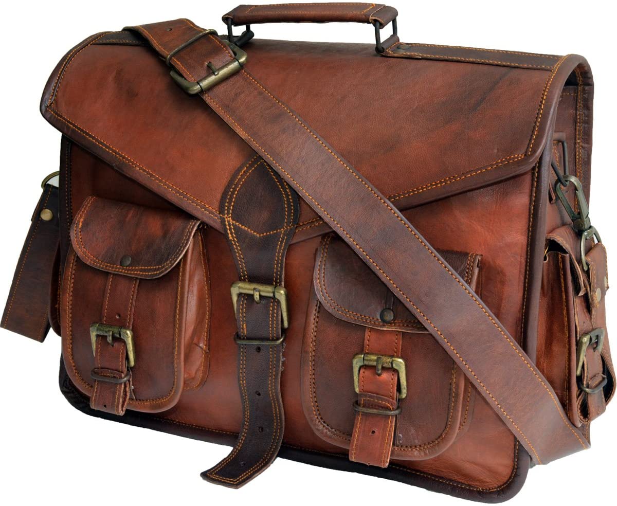 15" Leather Messenger Bag Laptop case Office Briefcase Men Computer Distressed Shoulder Bag