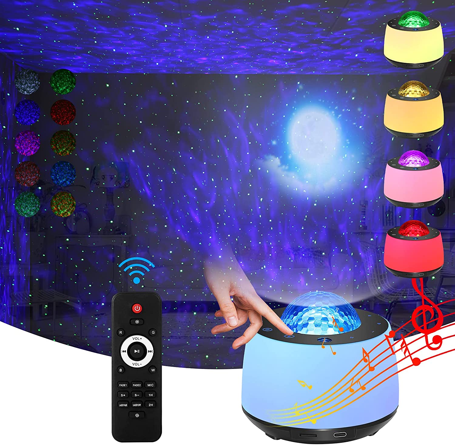 Star Projector Light with Night Light Projector Moon and Nebula Effect/Bluetooth Voice Control/Rotating Ocean Wave/Bluetooth Speaker/Wireless Remote. Panel Screen Button Light for Entertainment Brand