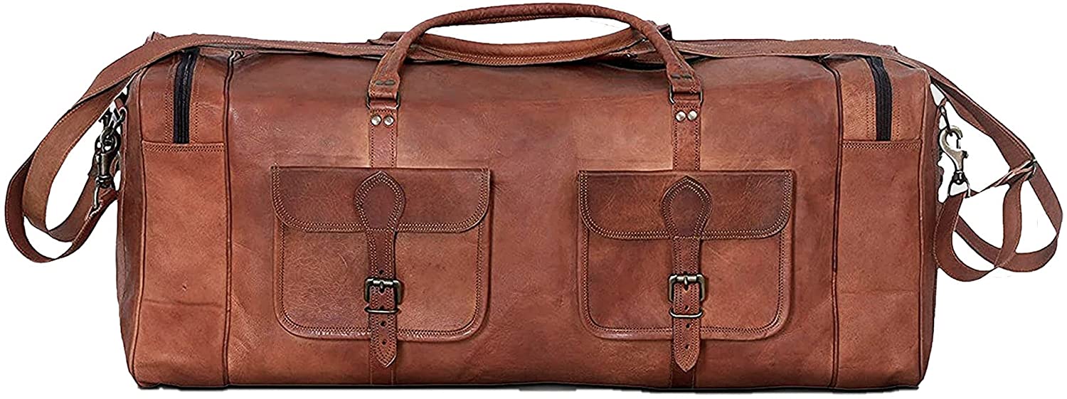 Large 32 inch duffel leather bags for men travel bag overnight gym sports weekend bag
