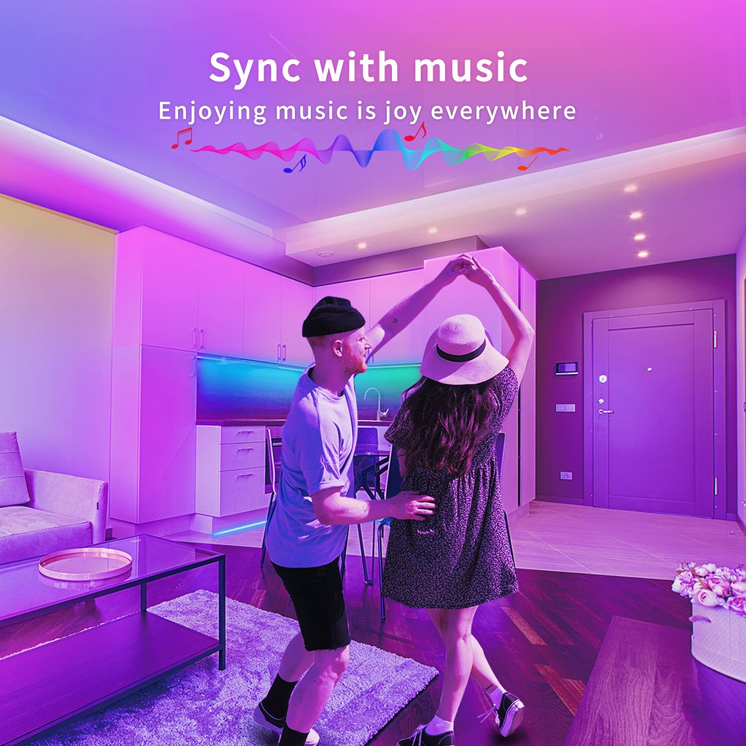 Music Sync LED Strip Lights 5m,Color Changing LED Lights for Bedroom,5050 RGB LED Strips,LED Light Strips Kit with 40 Keys IR Remote Controller and 4-Button Control Box