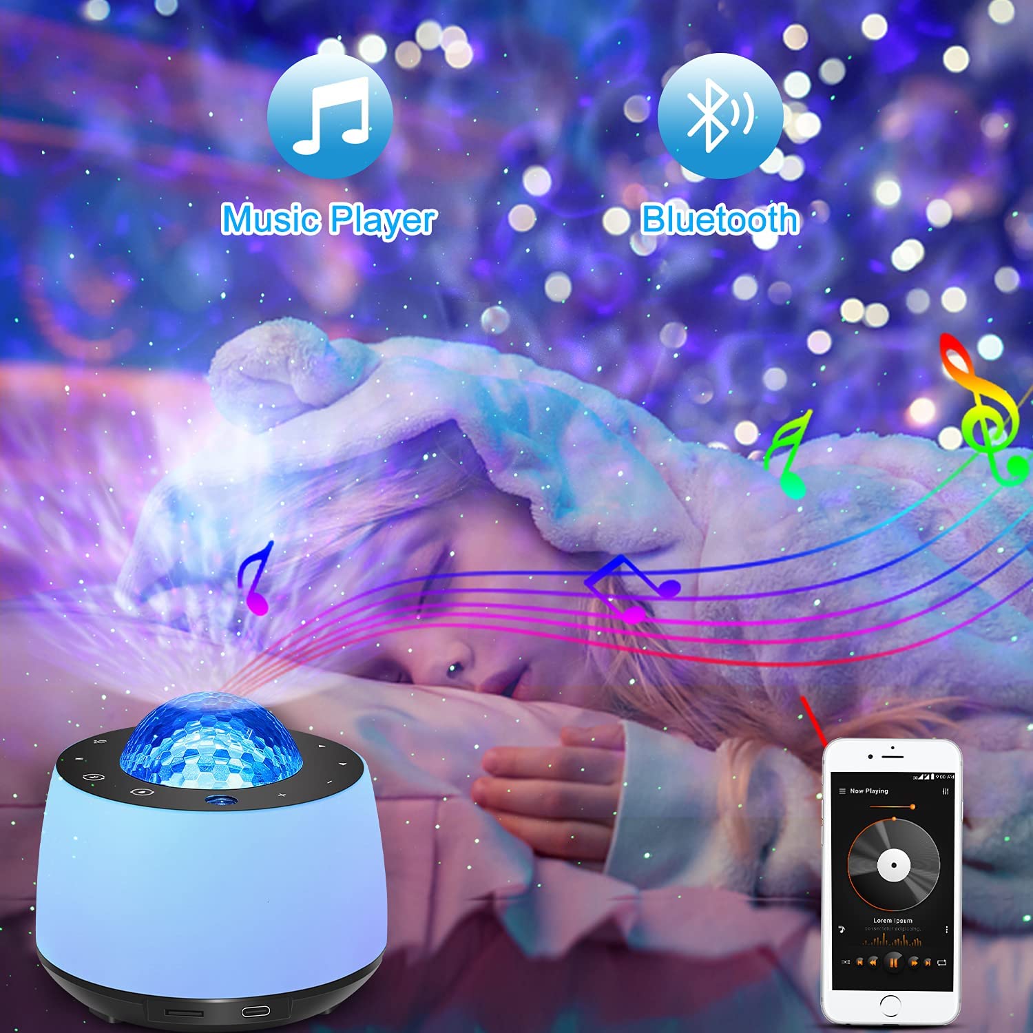 Star Projector Light with Night Light Projector Moon and Nebula Effect/Bluetooth Voice Control/Rotating Ocean Wave/Bluetooth Speaker/Wireless Remote. Panel Screen Button Light for Entertainment Brand