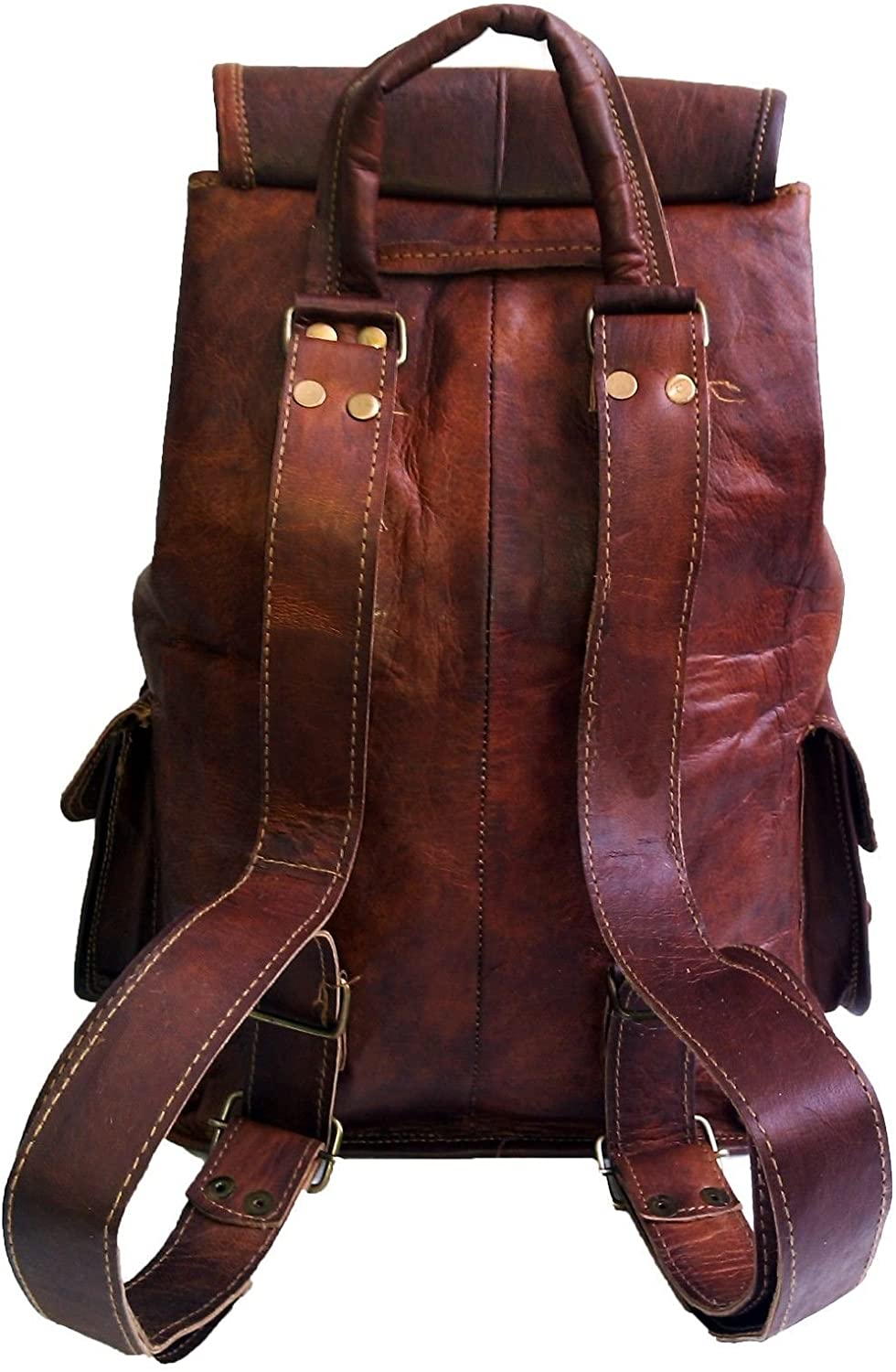 16" Brown Leather Backpack Vintage Rucksack Laptop Bag Water Resistant Casual Daypack College Bookbag Comfortable Lightweight Travel Hiking/Picnic for Men