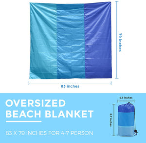 Brand New Sand Free Beach Blanket Oversized Sand proof Beach Mat 210cmx200cm for 5-7 Adults Waterproof Picnic Blanket with 4 Spikes & Corner Pockets Large Outdoor Blanket for Camping Travel Sunbathing