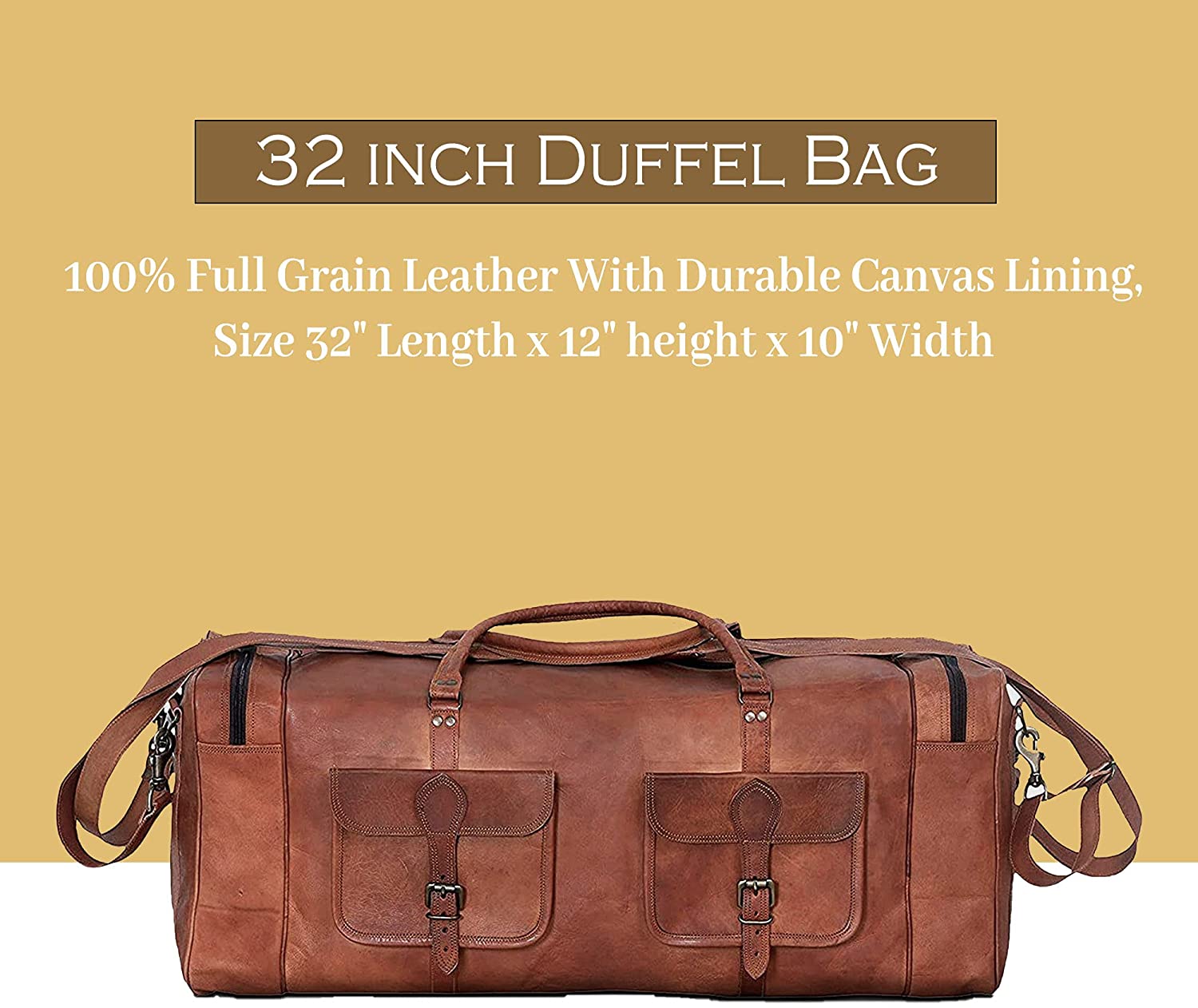 Leather Duffel Bag 28 inch Large Travel Bag Gym Sports Overnight Weekender  Bag by (Brown) 