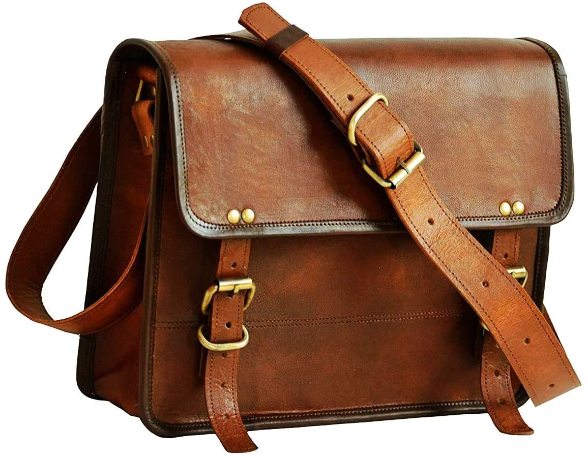 13" Leather Messenger Bag Laptop case Office Briefcase Men Computer Distressed Shoulder Bag