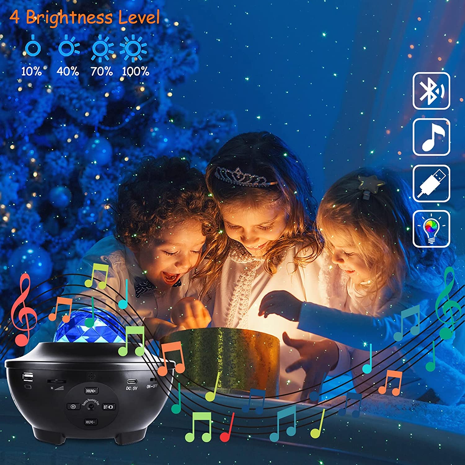 Star Projector Night Light, 2-in-1 Ocean Wave LED Starry Night Light Projector Built-in Bluetooth Speaker Sound Sensor for Baby Children’s Bedroom, Home Decoration, Game Rooms