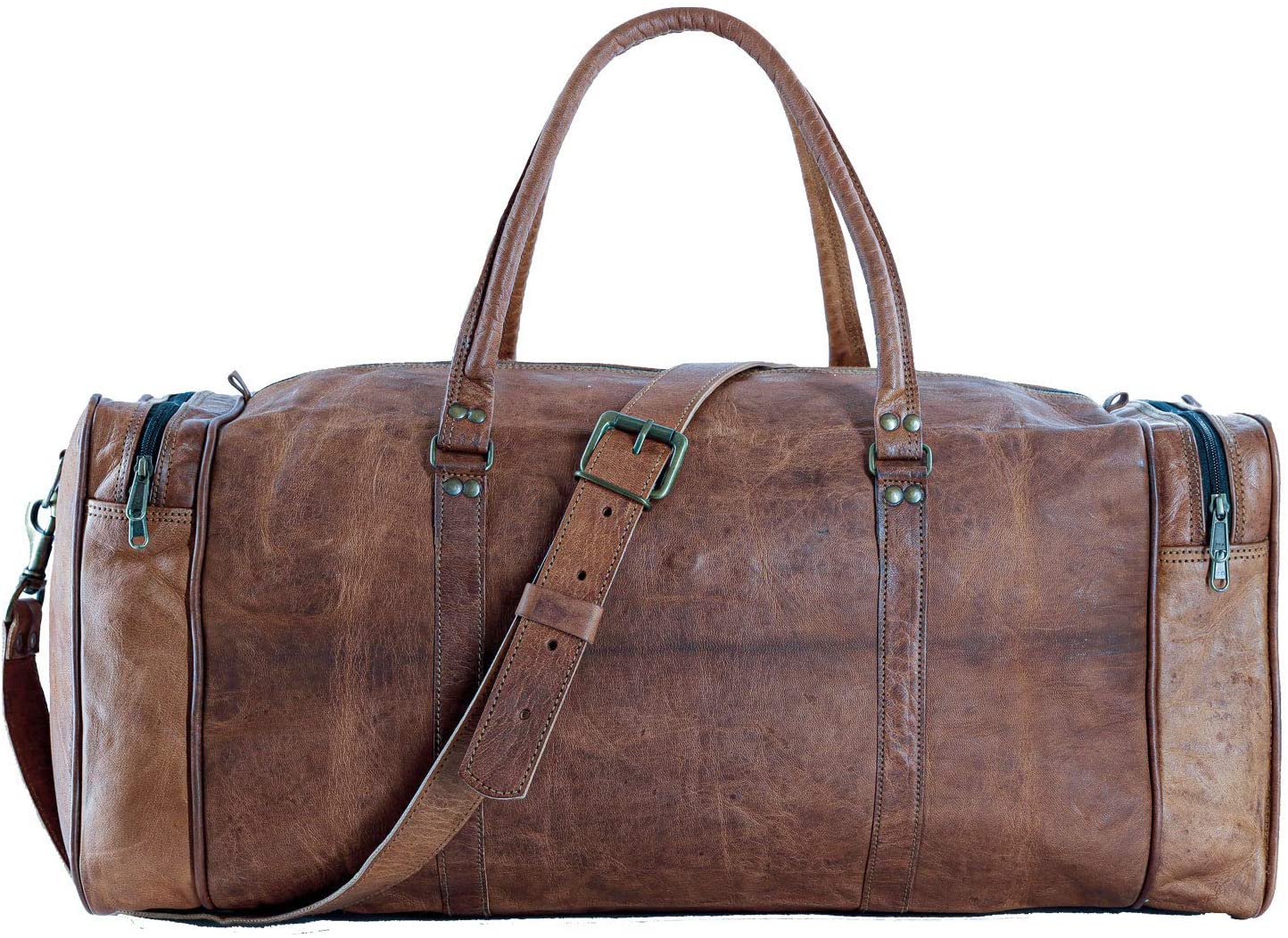 GM Signed Italy Mens Leather Travel Sport Zip Shoulder Bag Vintage