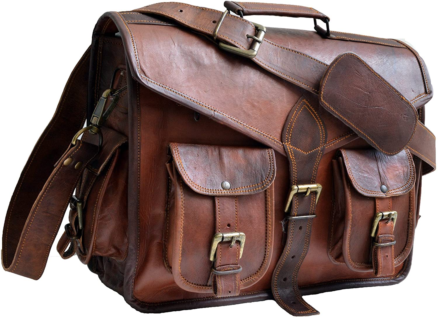 15" Leather Messenger Bag Laptop case Office Briefcase Men Computer Distressed Shoulder Bag