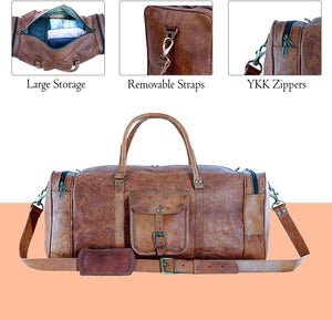 24 Inch Leather Duffel Bag Large  Square Duffel Travel Gym Sports Overnight Weekender Leather Bag for Men and Women