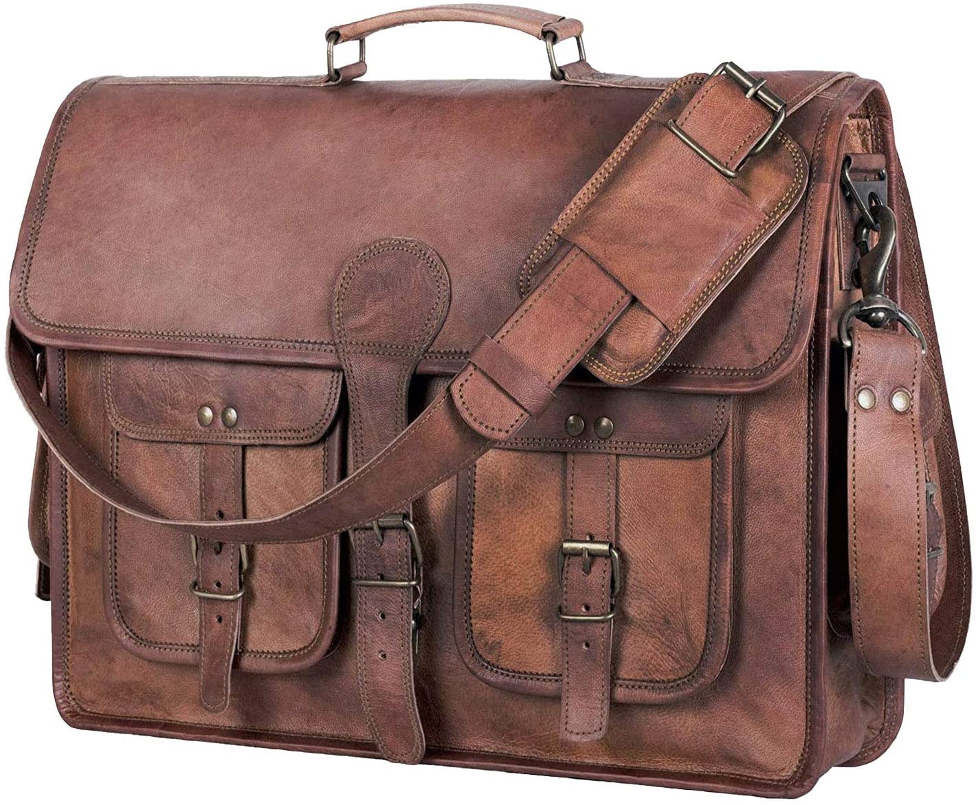 Leather Briefcase for Men and Women 18 inch Handmade Leather Messenger Bag for Laptop Best Computer Satchel School Distressed Bag