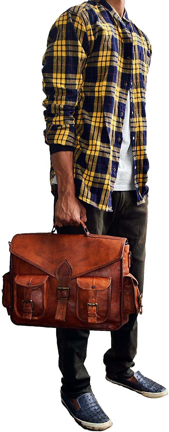 15" Leather Messenger Bag Laptop case Office Briefcase Men Computer Distressed Shoulder Bag