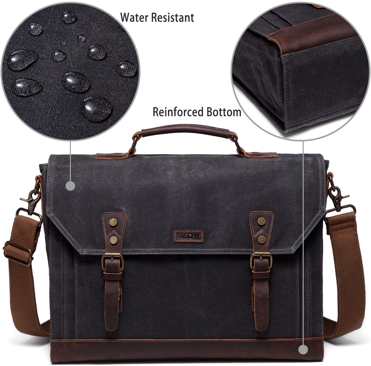 Messenger Bag for Men, Vintage Waxed Canvas Leather Water Resistant 15.6 inch Laptop Satchel Business Briefcase Shoulder Bag Gray