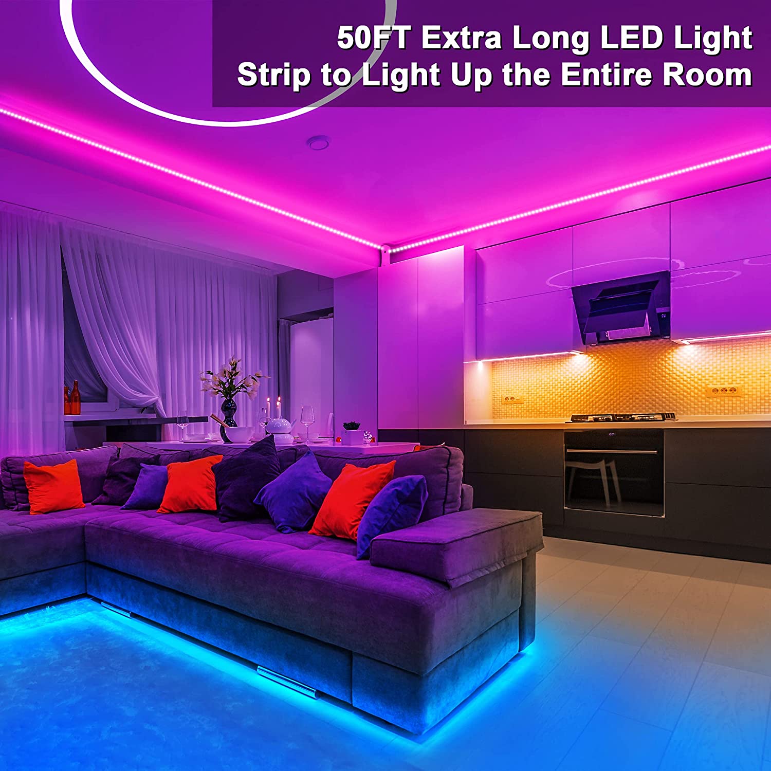 VKH LED Strip 15m, LED Streifen Bluetooth RGB LED Band 15m Selbstklebend  mit Fernbedienung und APP, LED Lichterkette Leds für Zimmer Gaming Party