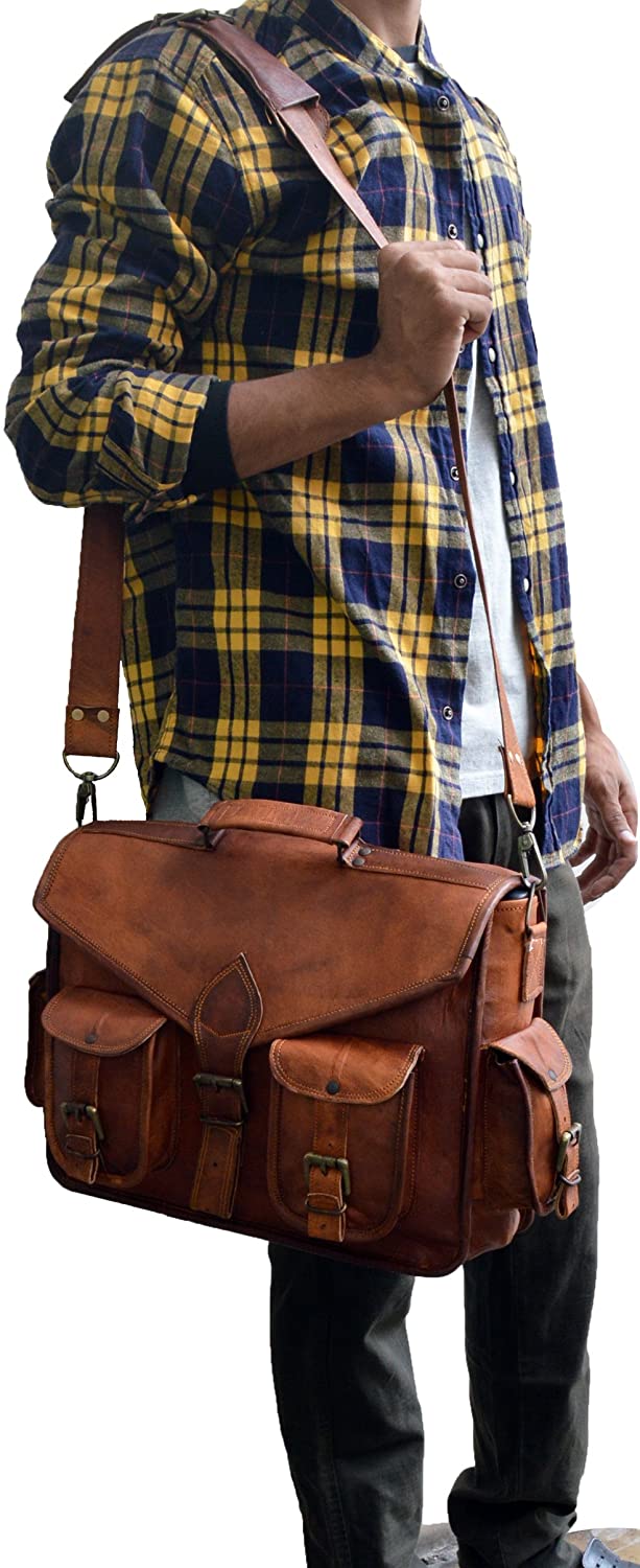 15" Leather Messenger Bag Laptop case Office Briefcase Men Computer Distressed Shoulder Bag