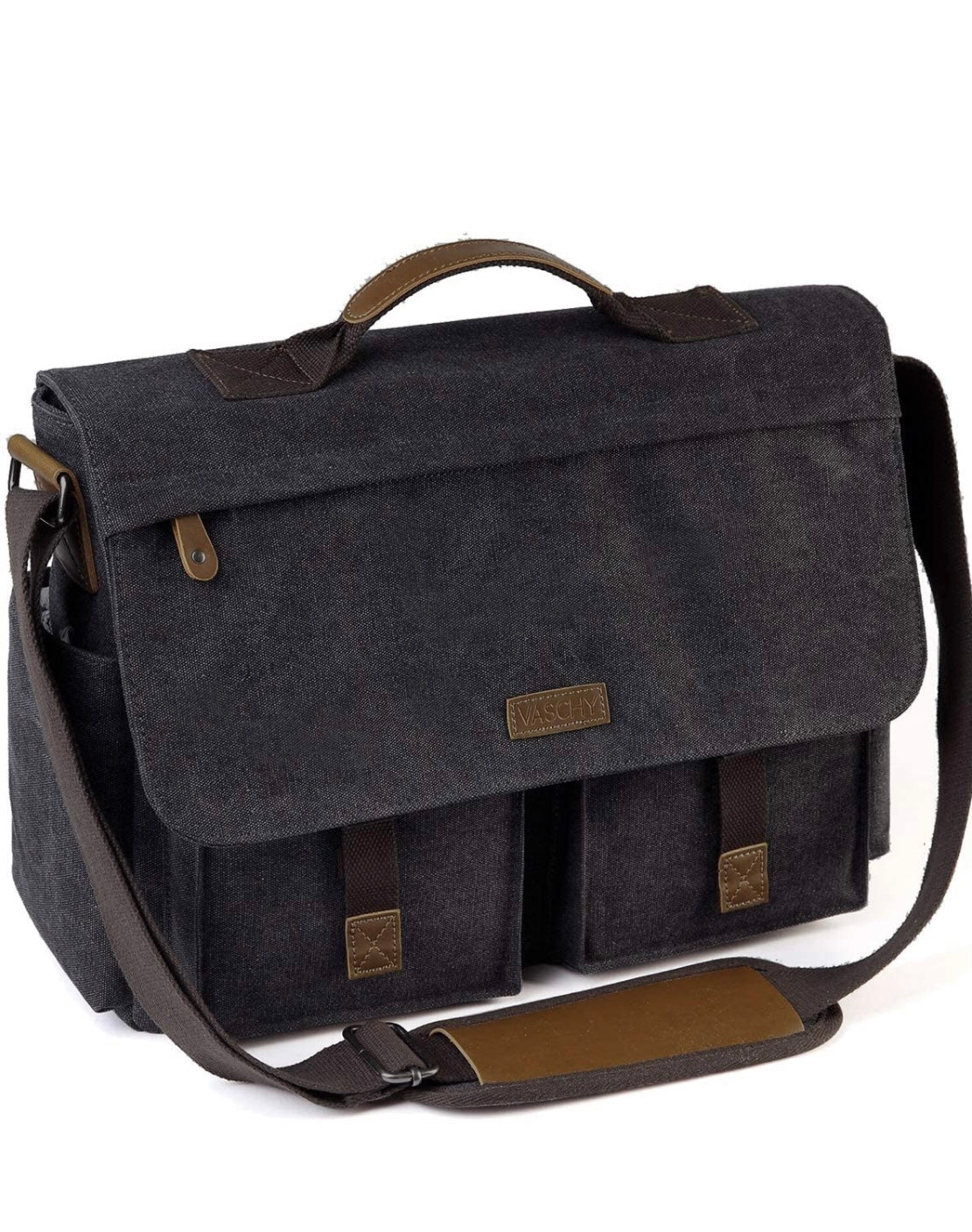 Messenger Bag for Men, Vintage Water Resistant Waxed Canvas Satchel 15.6 inch Laptop Briefcase Shoulder Bag with Padded Shoulder Strap