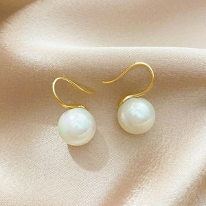 18k yellow gold plated 12mm pearl stud hook dangle earrings fashion attitude