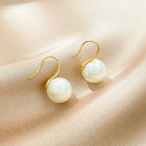 18k yellow gold plated 12mm pearl stud hook dangle earrings fashion attitude