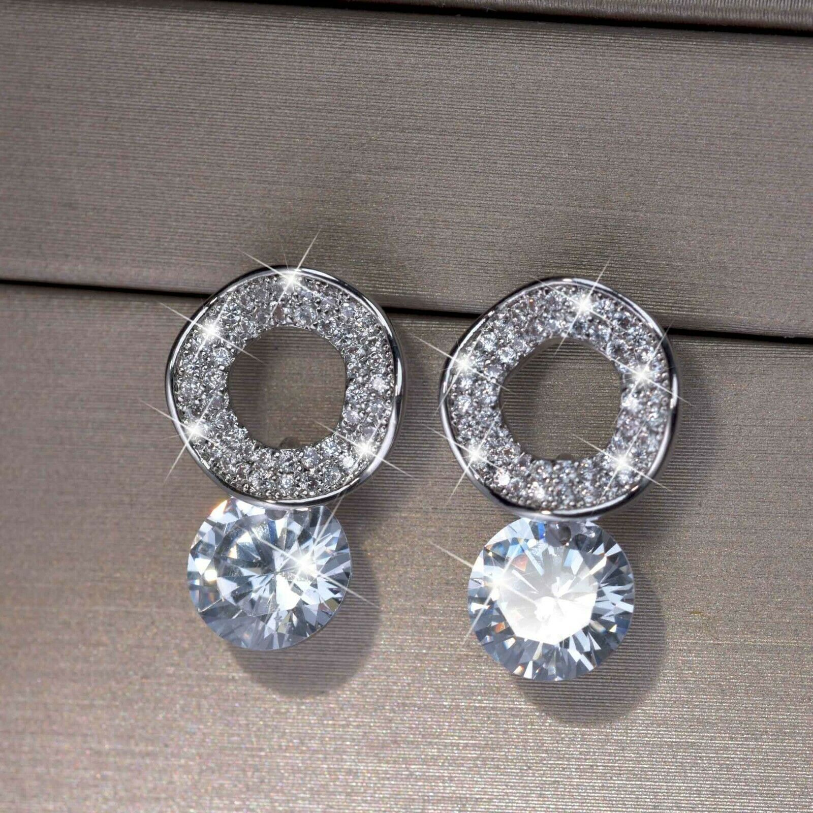 18k white Gold Plated made with SWAROVSKI crystal drop dangle round stud earrings
