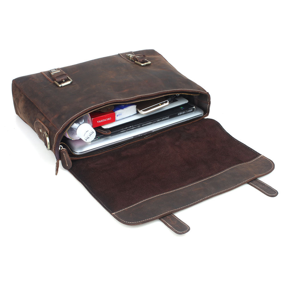 Leather 14'' Laptop Business Briefcase Messenger Shoulder Bag Handbag