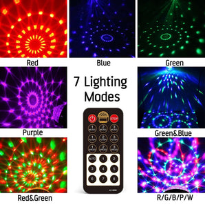 Party Light,  Sound Activated 5 Colour 18 Modes Disco Light Remote Control Rotating Stage Light Strobe Lamp Ball Light with Light Stand for Home Room Dance Parties, Bar Karaoke, Xmas Party, Wedding Show Club