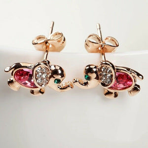 18K Rose Gold Filled Made With Swarovski Crystal Pink Slim Elephant Stud Earrings