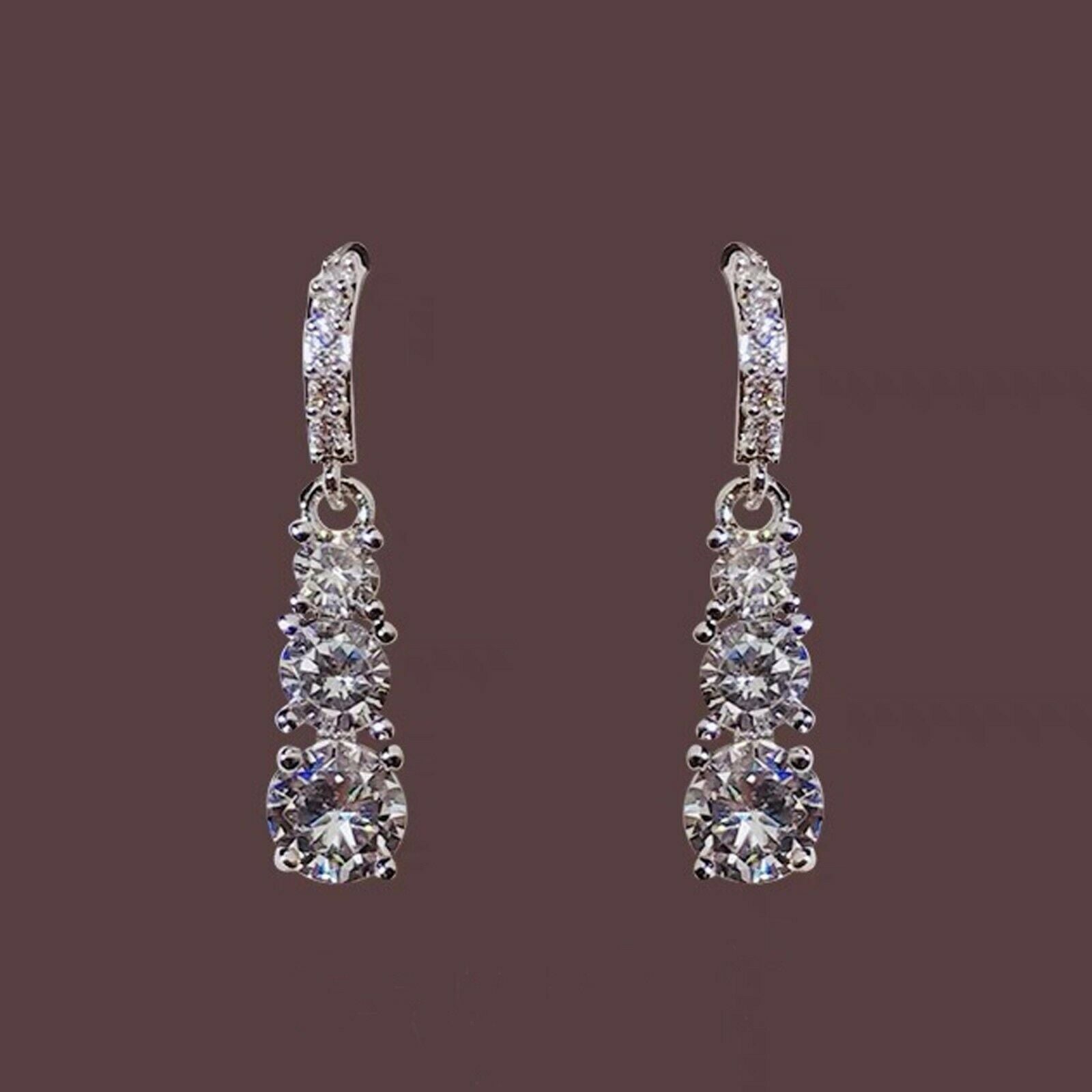 18k white Gold plated made with SWAROVSKI crystal drop dangle 925 silver earrings