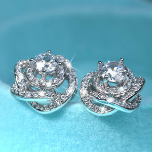 18k white Gold filled made with SWAROVSKI crystal stud luxury flower earrings