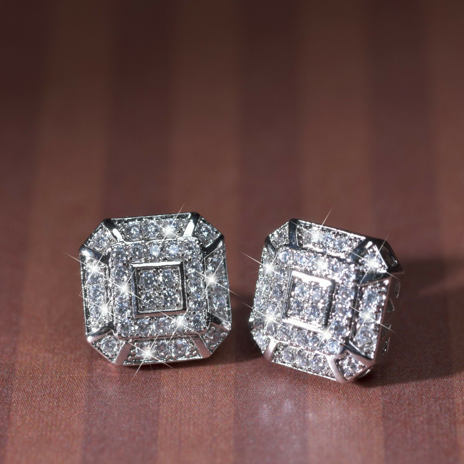 18k white gold filled stud made with Swarovski crystal square luxury earrings