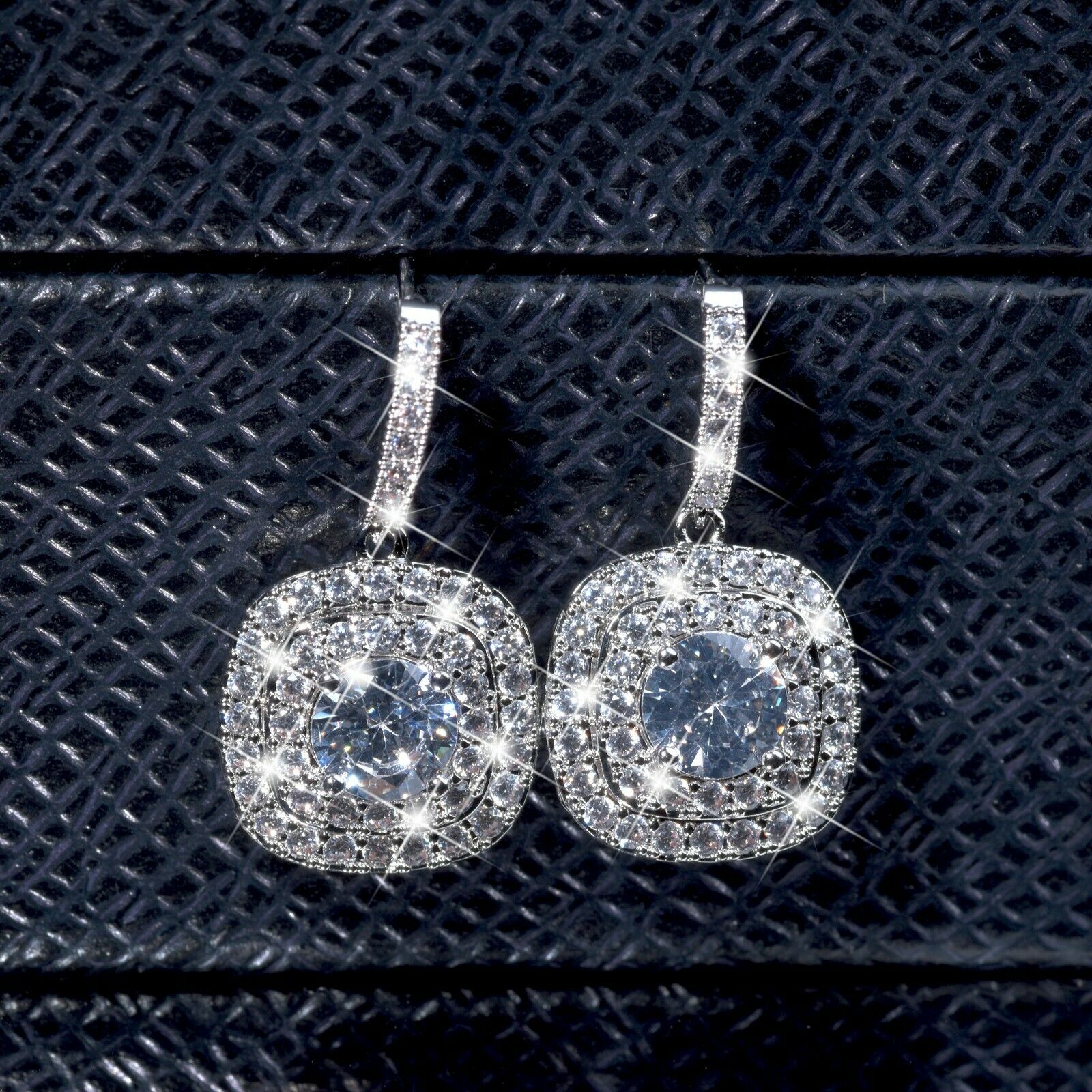 18k white Gold filled stud made with Swarovski crystal luxury dangle drop earrings