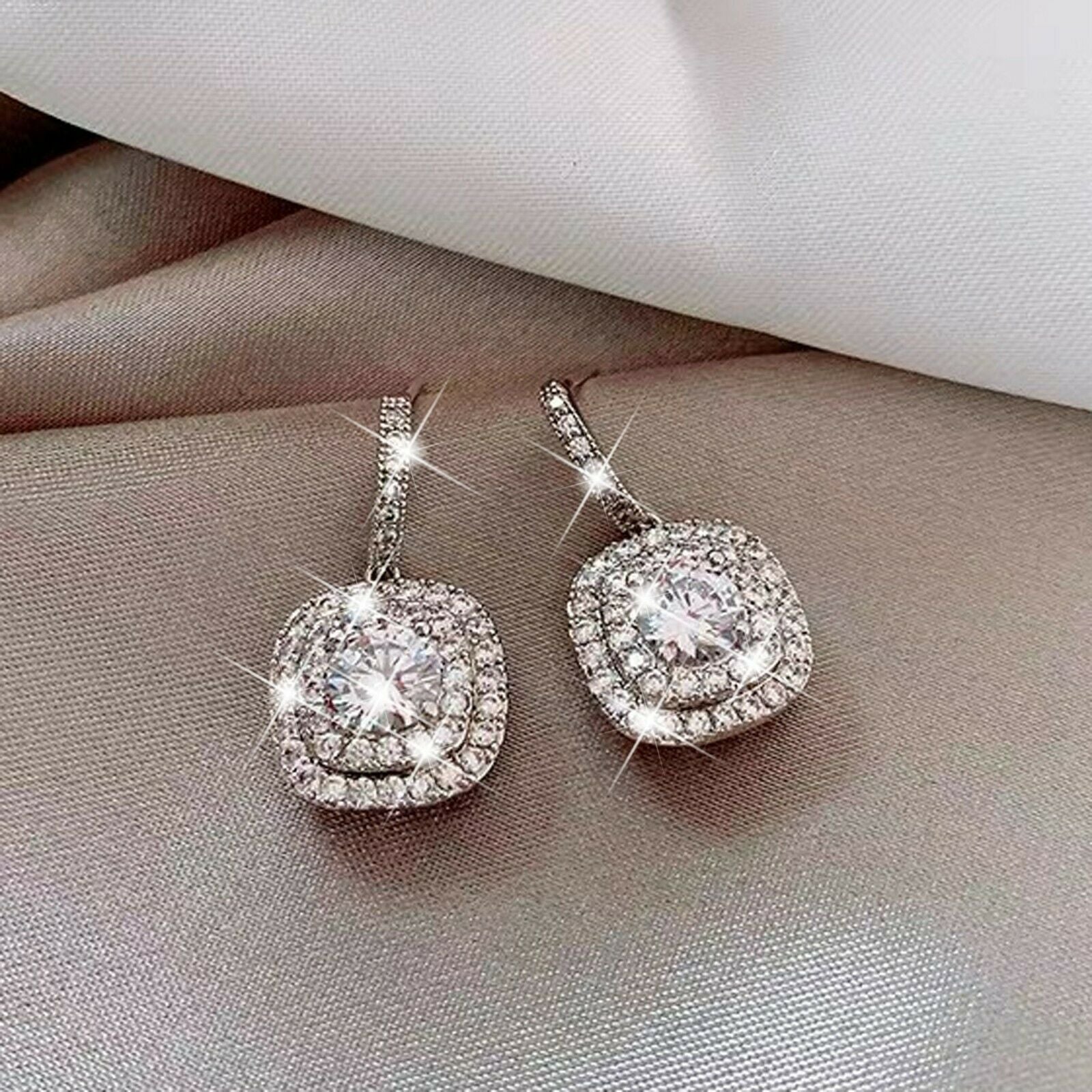18k white Gold filled stud made with Swarovski crystal luxury dangle drop earrings