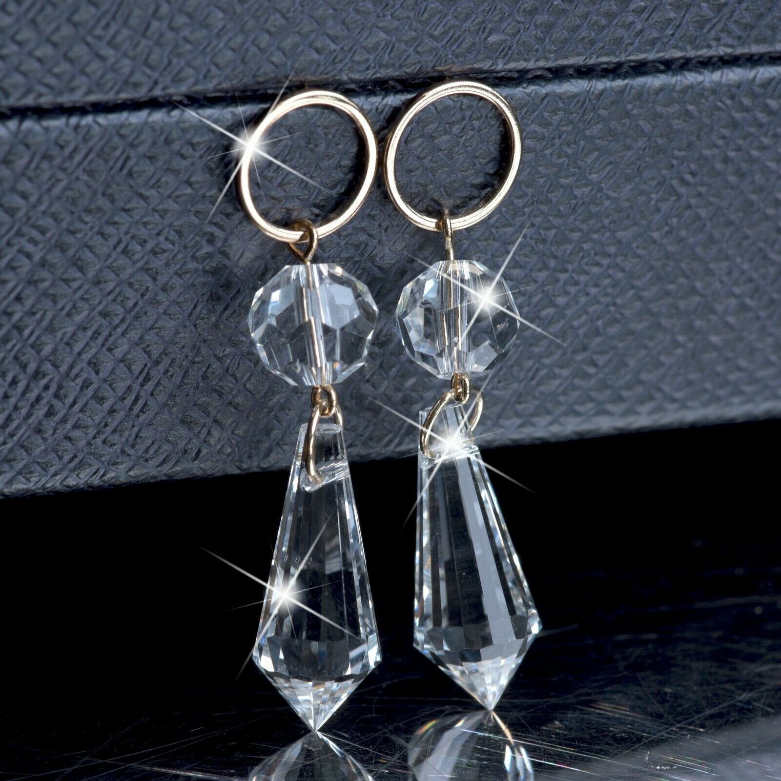 18k yellow GOLD FILLED made with Swarovski crystal hook dangle classic earrings