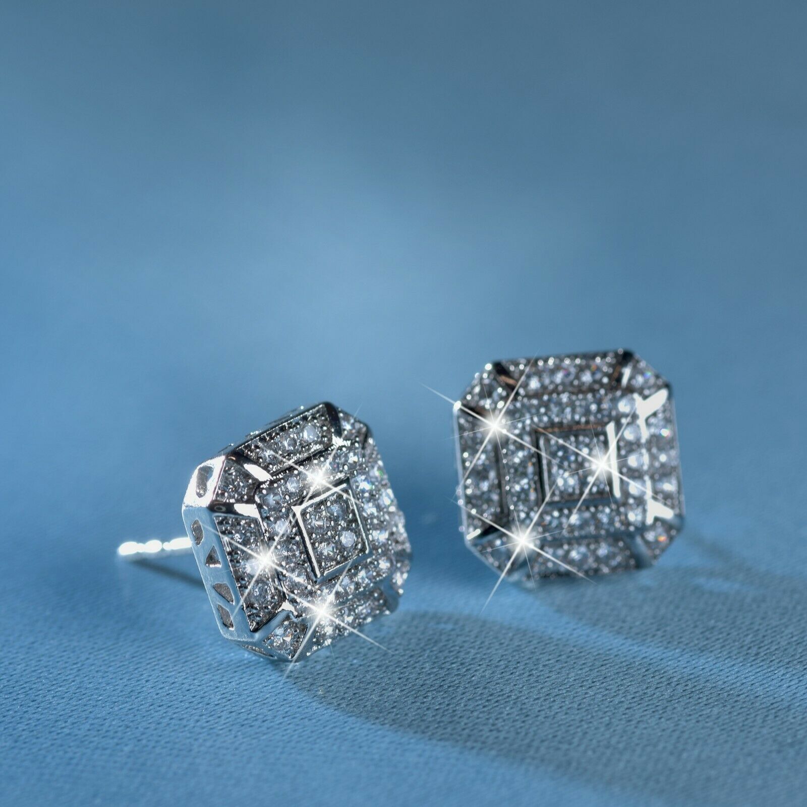 18k white gold filled stud made with Swarovski crystal square luxury earrings