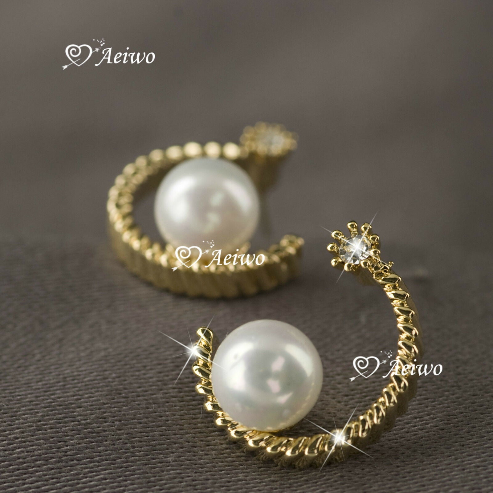 18K GOLD FILLED MADE WITH SWAROVSKI CRYSTAL WOMEN PEARL EARRINGS