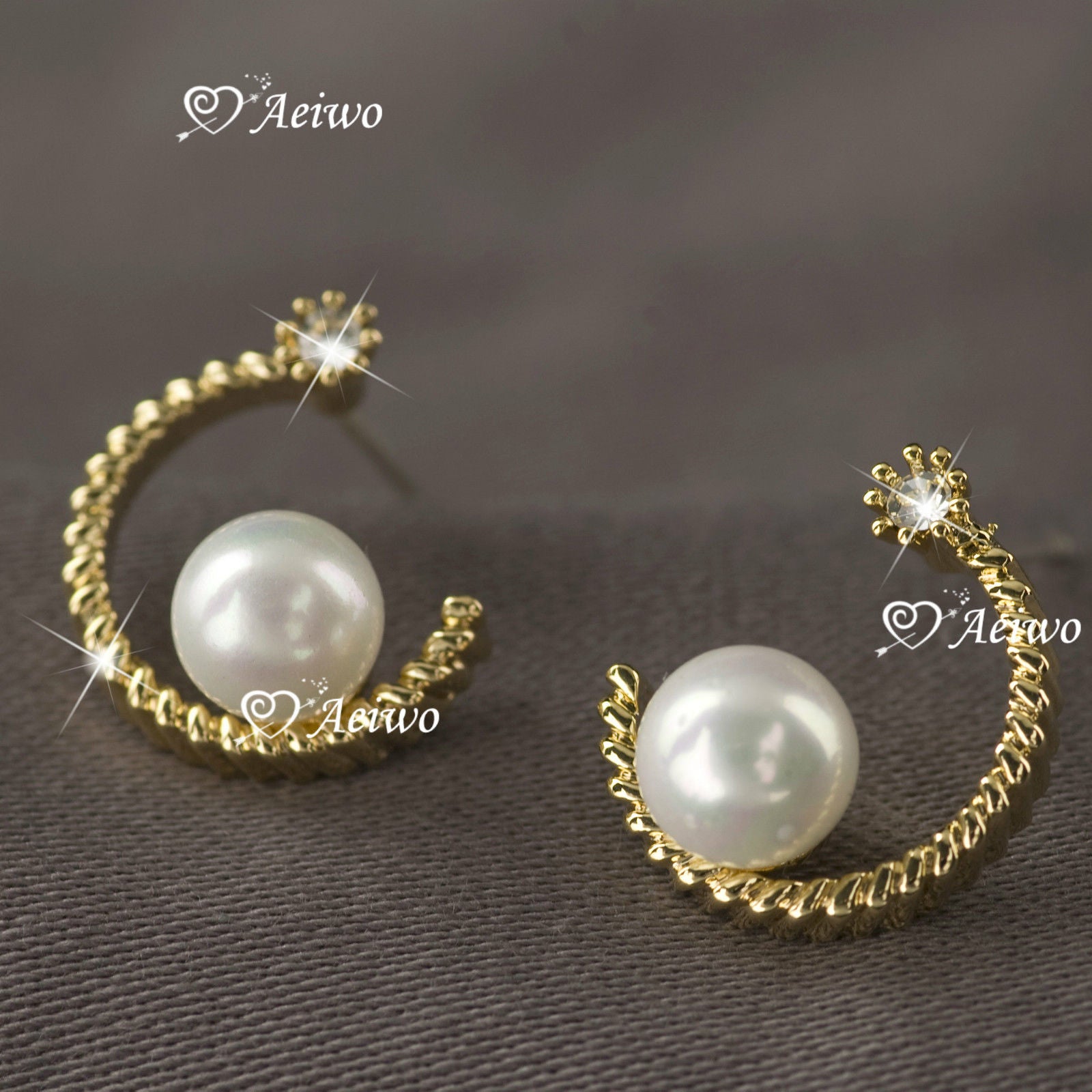 18K GOLD FILLED MADE WITH SWAROVSKI CRYSTAL WOMEN PEARL EARRINGS