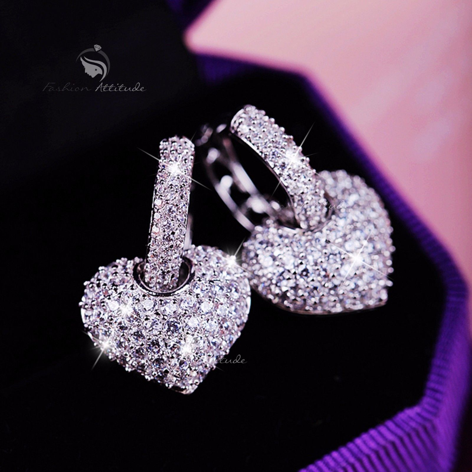 18k white gold filled made with SWAROVSKI crystal heart stud earrings Two-way Wearing