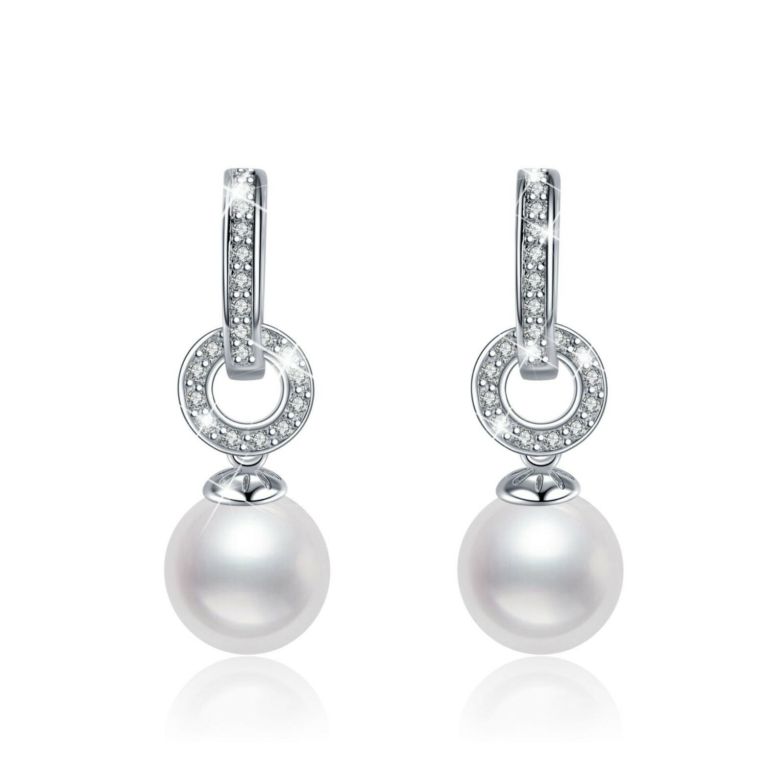 18k white gold plated made with swarovski crystal wedding pearl stud earrings