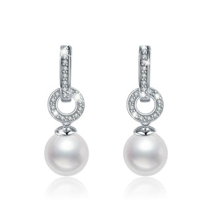 18k white gold plated made with swarovski crystal wedding pearl stud earrings