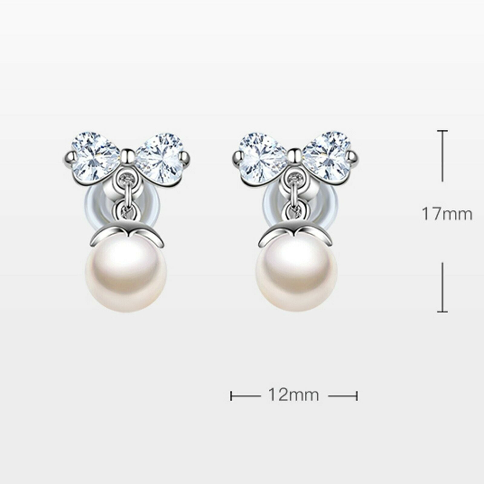 18K WHITE GOLD FILLED MADE WITH SWAROVSKI CRYSTAL PEARL BOW TIE STUD EARRINGS