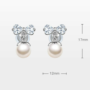 18K WHITE GOLD FILLED MADE WITH SWAROVSKI CRYSTAL PEARL BOW TIE STUD EARRINGS