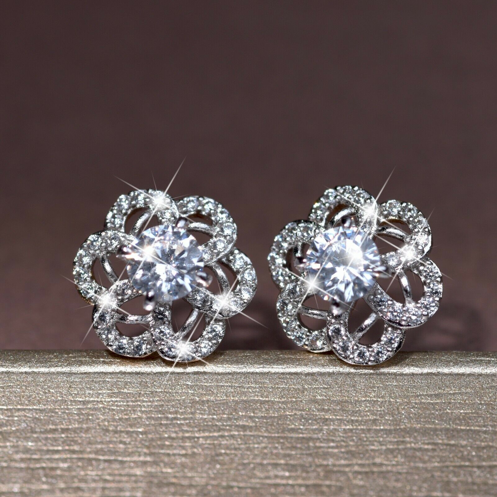 18k white yellow gold filled  made with SWAROVSKI crystal stud flower earrings