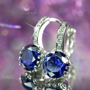 18k white Gold Filled made with blue SWAROVSKI crystal earrings stud huggies classic