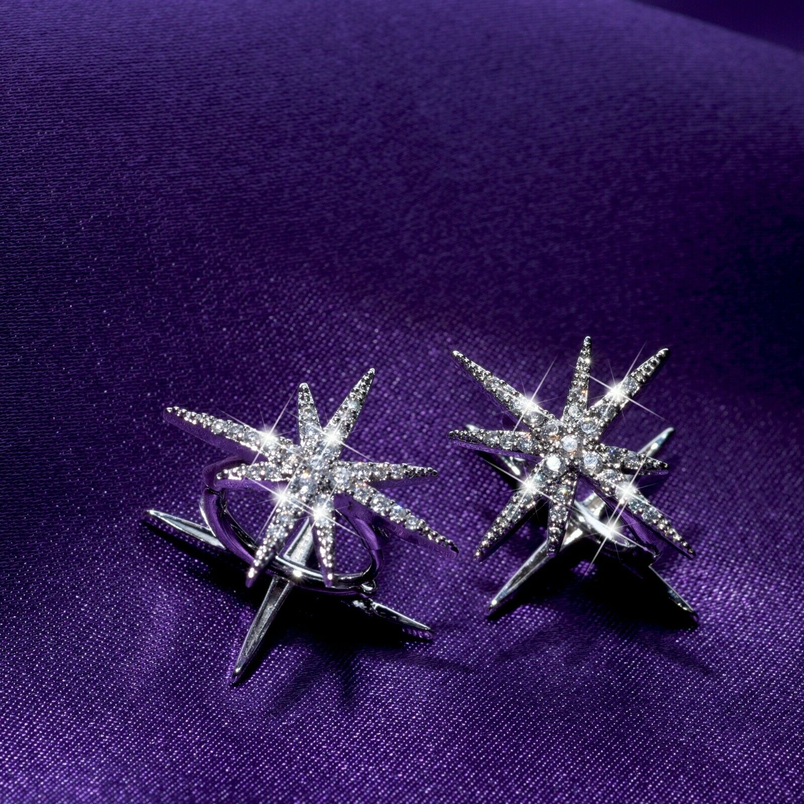 18k white gold plated made with SWAROVSKI crystal huggies Polaris north star earrings