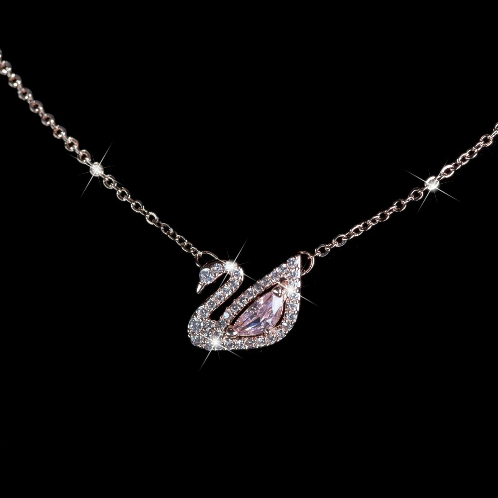 18k rose gold filled made with SWAROVSKI crystal swan pink pendant necklace small