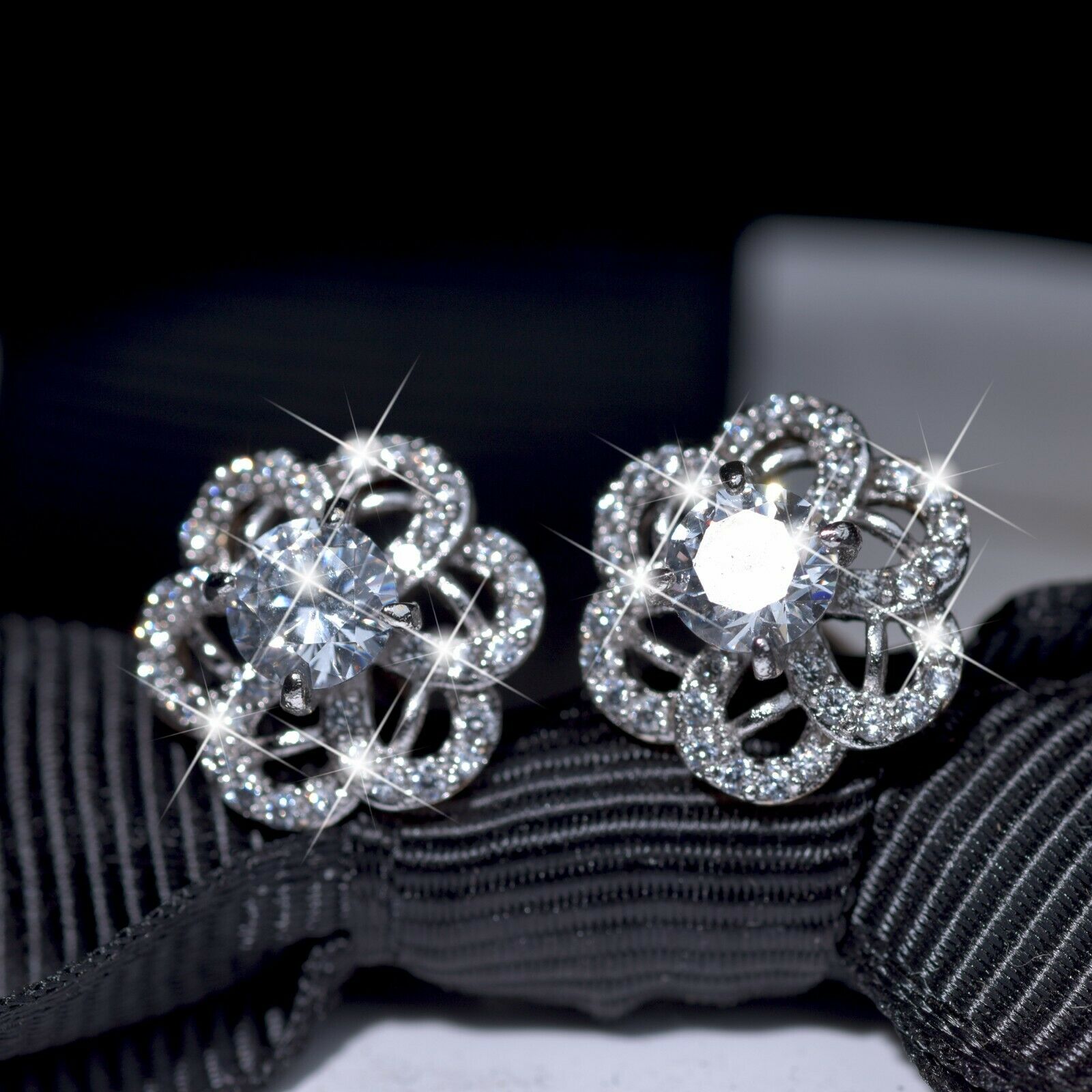 18k white yellow gold filled  made with SWAROVSKI crystal stud flower earrings