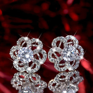 18k white yellow gold filled  made with SWAROVSKI crystal stud flower earrings