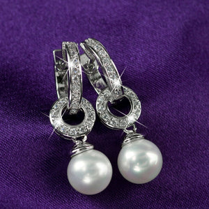 18k white gold plated made with swarovski crystal wedding pearl stud earrings